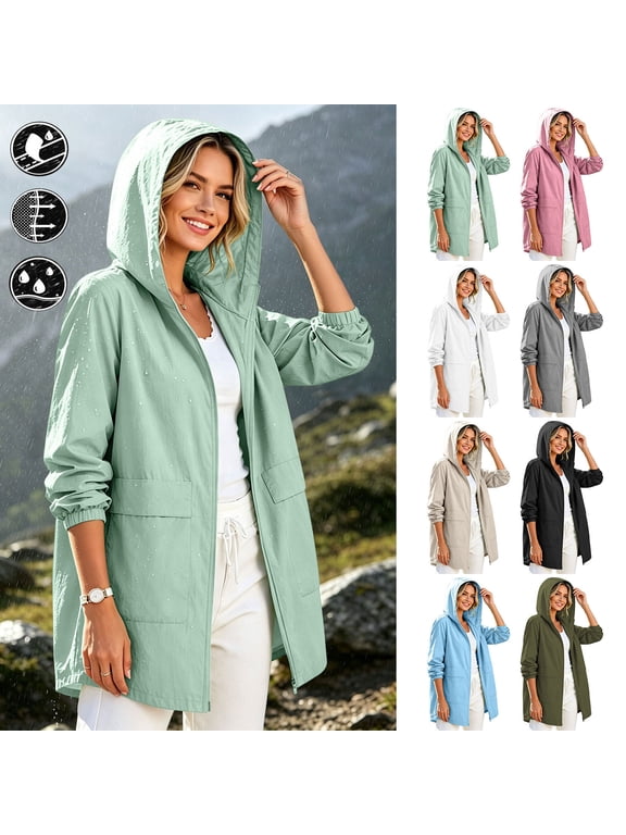 Lightweight Rain Jacket Women Waterproof Windbreaker Jackets with Hood Quick Dry Athletic Hiking Jacket with Pockets
