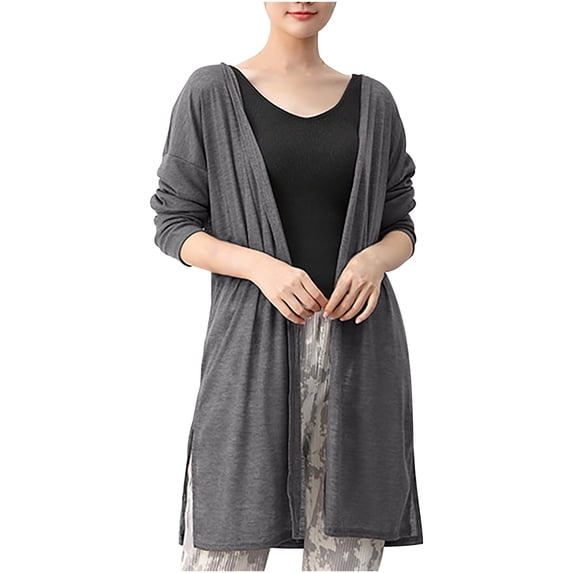 FNFYFH Long Cardigans for Women Open Front Long Sleeve Lightweight Cardigan Sweater Soft Side Split Duster