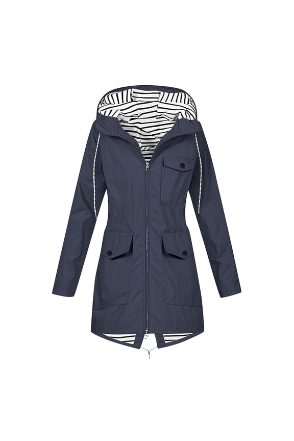 Long Raincoat for Women Waterproof Drawstring Hooded Fleece Lined Jacket Hiking Traveling Outdoor Windbreaker Jackets Pockets