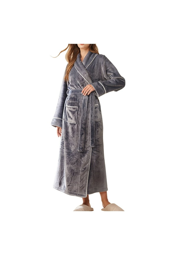 Long Robe for Women Men Fluffy Fleece Shawl Collar Bathrobe Thick Cozy Spa Robes Lightweight Pockets Housecoat Quick Dry yet Warm