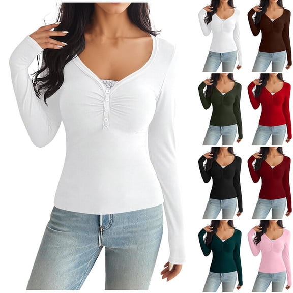 FNFYFH Long Sleeve Shirt for Women Drape Ruched Front Dressy Blouse Pleated Going Out Tops