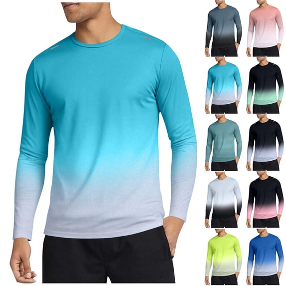 FNFYFH Long Sleeve Shirts for Men Big and Tall Workout Shirt Moisture Wicking Athletic Gym Running Tee Shirts Quick Dry Cooling Swimming T-Shirt Rash Guard