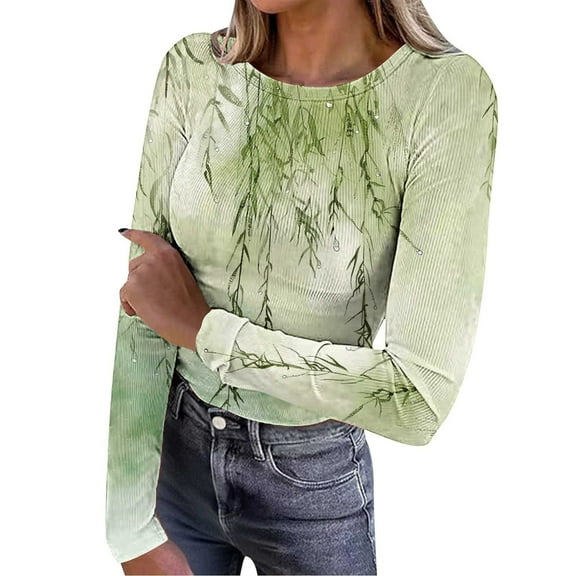 FNFYFH Long Sleeve Shirts for Women Stretch Ribbed Crewneck T Shirt Slim Fit Casual Basic Copped Tops