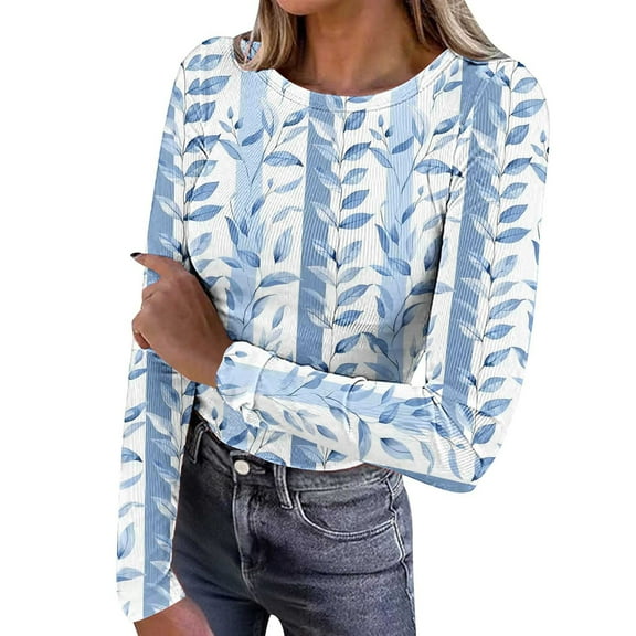 FNFYFH Long Sleeve Shirts for Women Stretch Ribbed Crewneck T Shirt Slim Fit Casual Basic Copped Tops