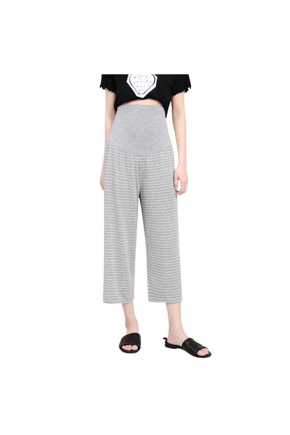 Maternity Capri Pants Plus Size Over Bump Pregnancy Trousers Belly Support Pants High Waisted Bottoms