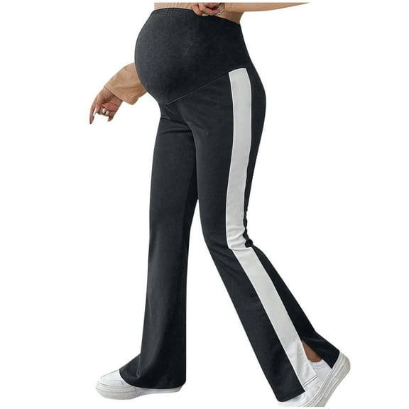 FNFYFH Maternity Flare Leggings Over the Belly Buttery Soft Pregnancy Wide Leg Yoga Pants Side Striped Activewear Workout Leggings