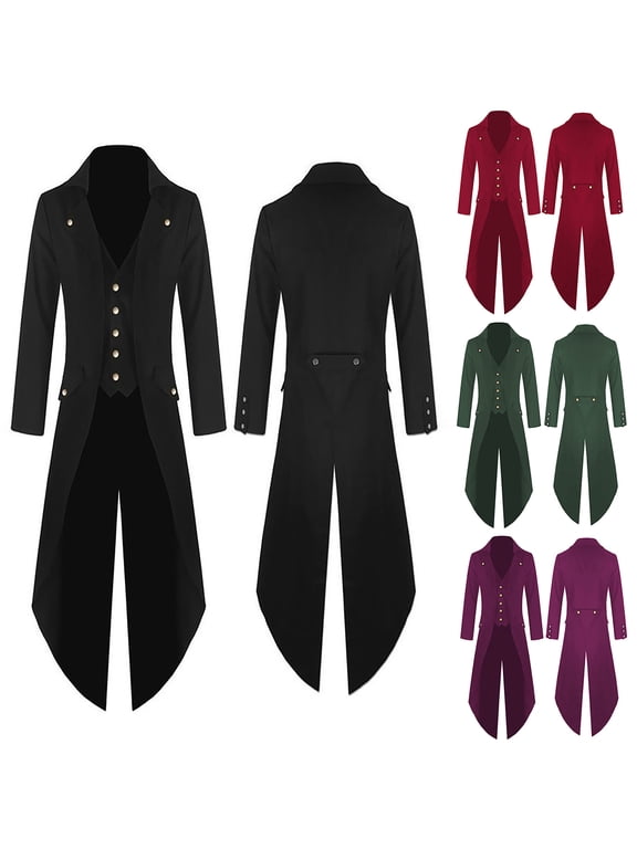 Medieval Steampunk Tailcoat Halloween Costumes for Men Renaissance Pirate Vampire Gothic Jackets Vintage Warlock Frock Coat