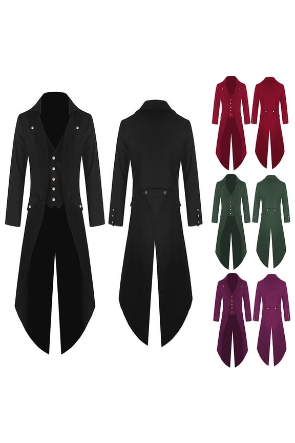 Medieval Steampunk Tailcoat Halloween Costumes for Men Renaissance Pirate Vampire Gothic Jackets Vintage Warlock Frock Coat