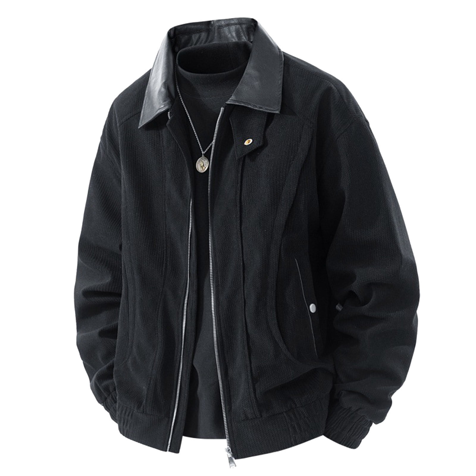 FNFYFH Men Barn Jackets with Faux Leather Collar Big and Tall Bomber Jacket Lightweigh Zip Up Stylish Fall Coat Biker Coats