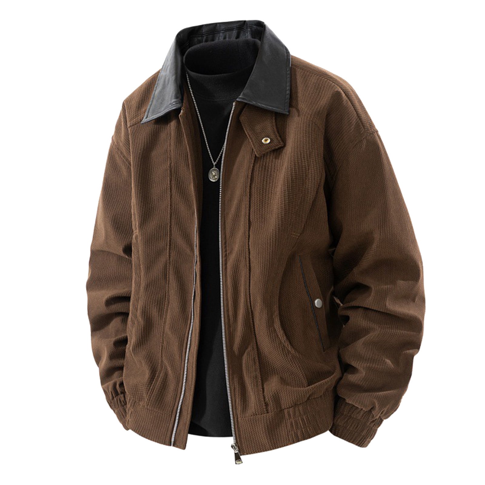 FNFYFH Men Barn Jackets with Faux Leather Collar Big and Tall Bomber Jacket Lightweigh Zip Up Stylish Fall Coat Biker Coats