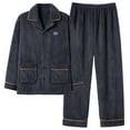 thumbnail image 1 of FNFYFH Men Big and Tall Fleece Pajama Set Long Sleeve Button Down Two Piece Sleepwear Soft Lounge Set, 1 of 3
