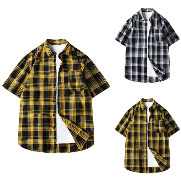 FNFYFH Men Short Sleeve Button Down Shirt Big and Tall Plaid Shirt Cowboy Weatern T-Shirts