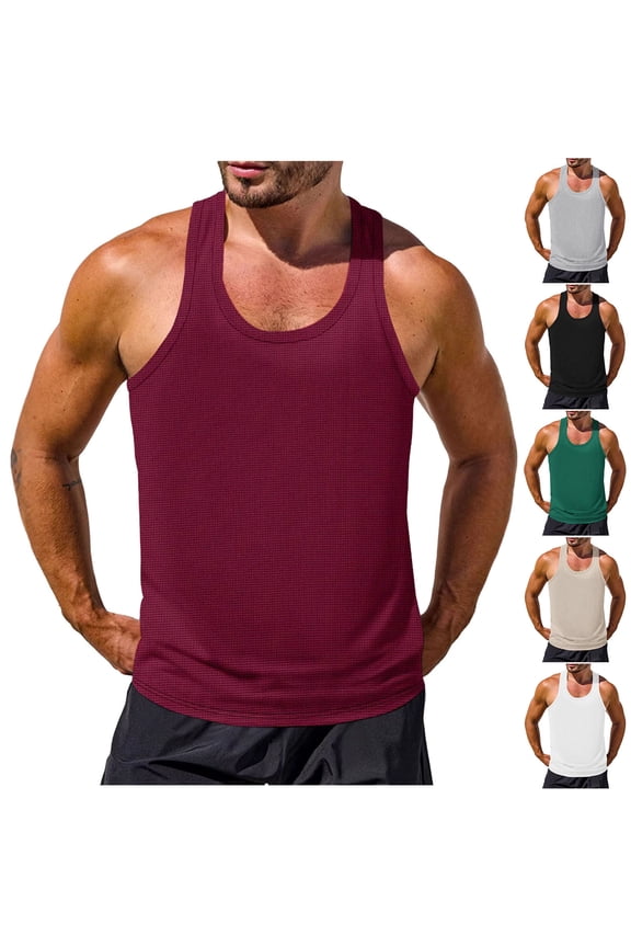 Men Waffle Knit Tank Top Y-Back Muscle Tee Shirt Stringer Bodybuilding Sleeveless T-Shirts
