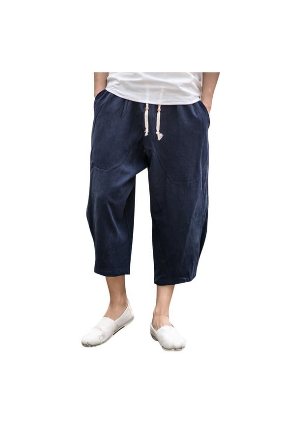 Men's Baggy Capri Pants Big and Tall Below Knee Casual 3/4 Shorts Summer Drawstring Pants with Pockets