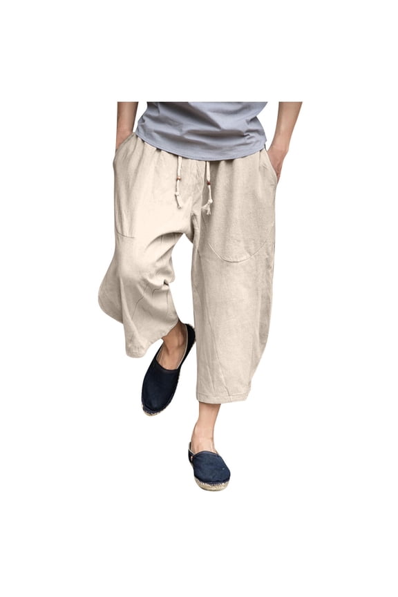 Men's Baggy Capri Pants Big and Tall Below Knee Casual 3/4 Shorts Summer Drawstring Pants with Pockets