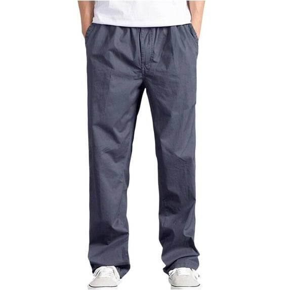 FNFYFH Men's Big and Tall Cotton Pants Elastic Waist Outdoor Hiking Pants Relaxed Straight Leg Baggy Pull On Work Casual Lounge Pants