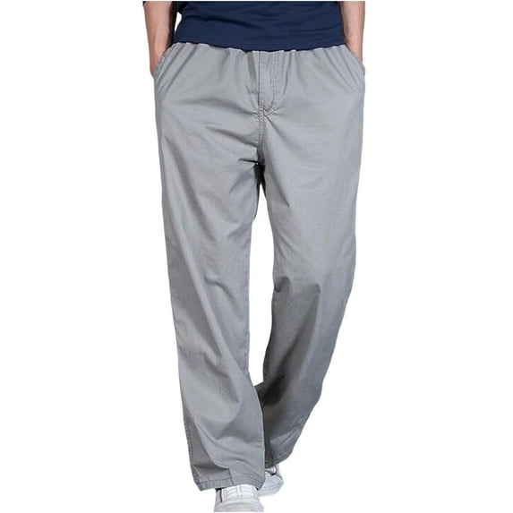 FNFYFH Men's Big and Tall Cotton Pants Elastic Waist Outdoor Hiking Pants Relaxed Straight Leg Baggy Pull On Work Casual Lounge Pants