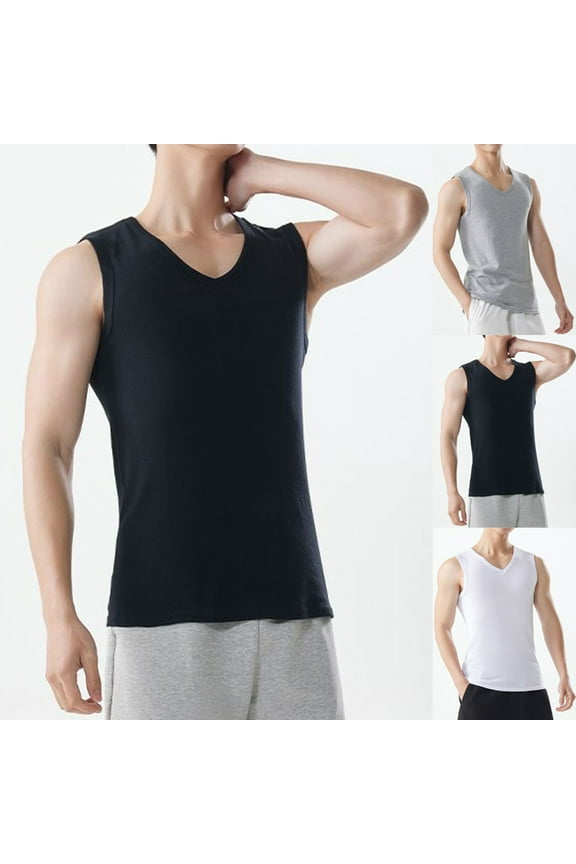 Men's Big and Tall Tank Tops V Neck Cotton Undershirt Gym Sleeveless Workout Shirts Bodybuilding Muscle Tee Shirt