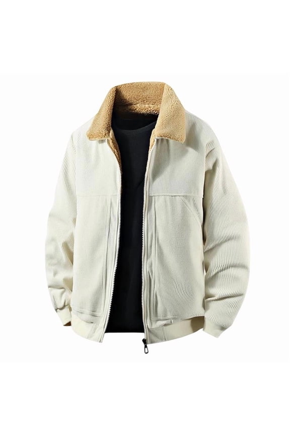 Men's Corduroy Jackets Sherpa Lined Winter Coats Thermal Warm Fleece Barn Jacket Casual Lapel Trucker