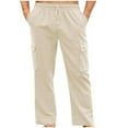 thumbnail image 1 of FNFYFH Men's Cotton Linen Pants Lightweight Relax Fit Cargo Pants Drawstring Straight Leg Sweatpants with Multi Pockets, 1 of 4