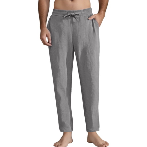 FNFYFH Men's Linen Pants Lightweight Straight Leg Trousers Casual Summer Beach Pants with Drawstring and Pockets