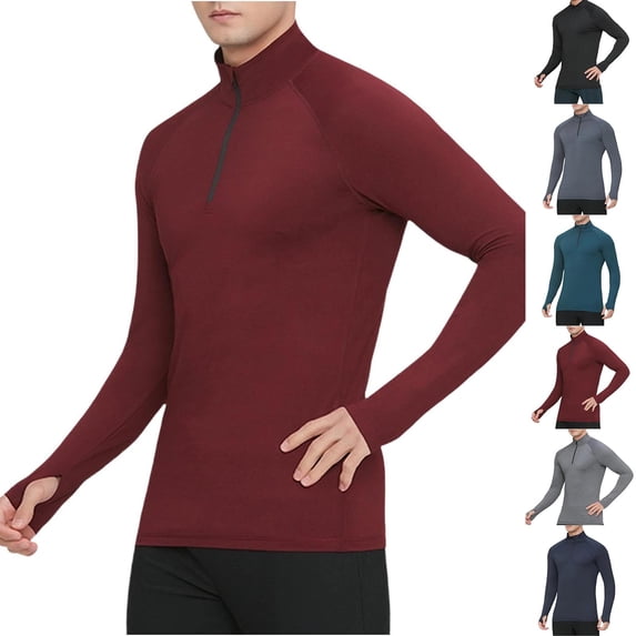 FNFYFH Men's Long Sleeve Quarter Zip Pullover Shirts Sun Protection Pullover UPF 50+ Rash Guard Running Lightweight T Shirt