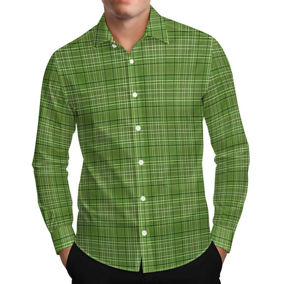 FNFYFH Men's Long Sleeve Slim Fit Shirt Plaid Button Dowm Shirts Stretch Poplin Dress Shirt