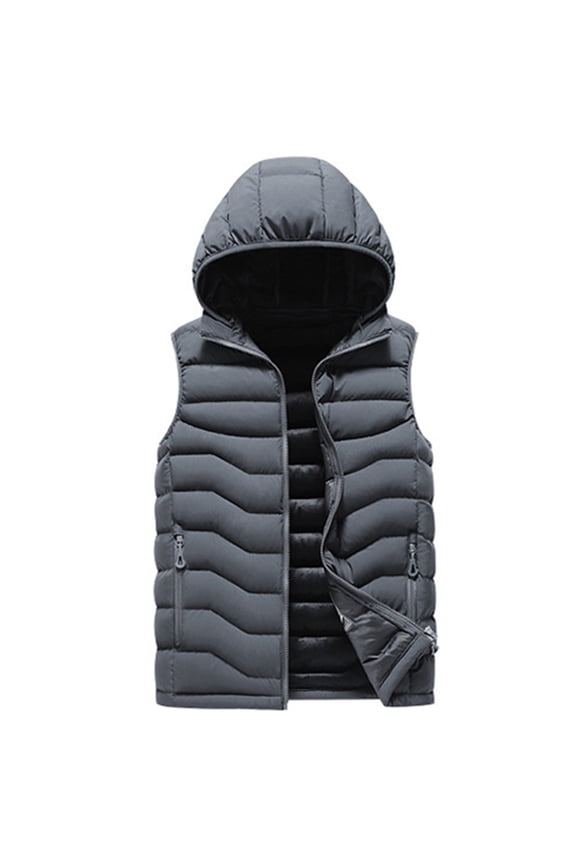 Men's Puffer Vest Removable Hooded Fleece Vest Big and Tall Outdoor Winter Vest Gilet