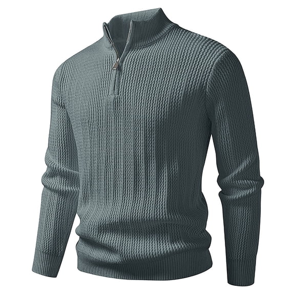 FNFYFH Men's Quarter Zip Pullover Sweater Soft Knit Casual Stand Collar Sweaters Business Casual Dress Pullovers