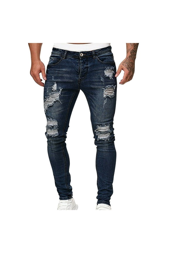 Men's Ripped Skinny Jeans Stretchy Slim Fit Jeans Pants Straight Leg Denim Jeans Hip Hop Streetwear Pants