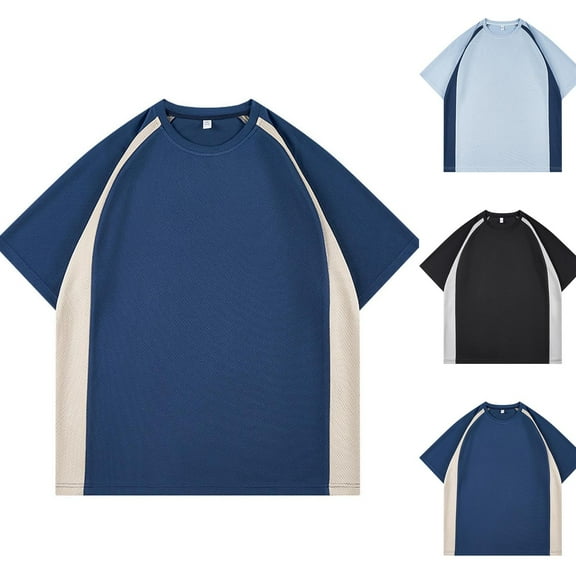 FNFYFH Men's Short Sleeve T Shirts Streetwear Color Block Crewneck Tees Casual Summer Tops Y2k Jersey