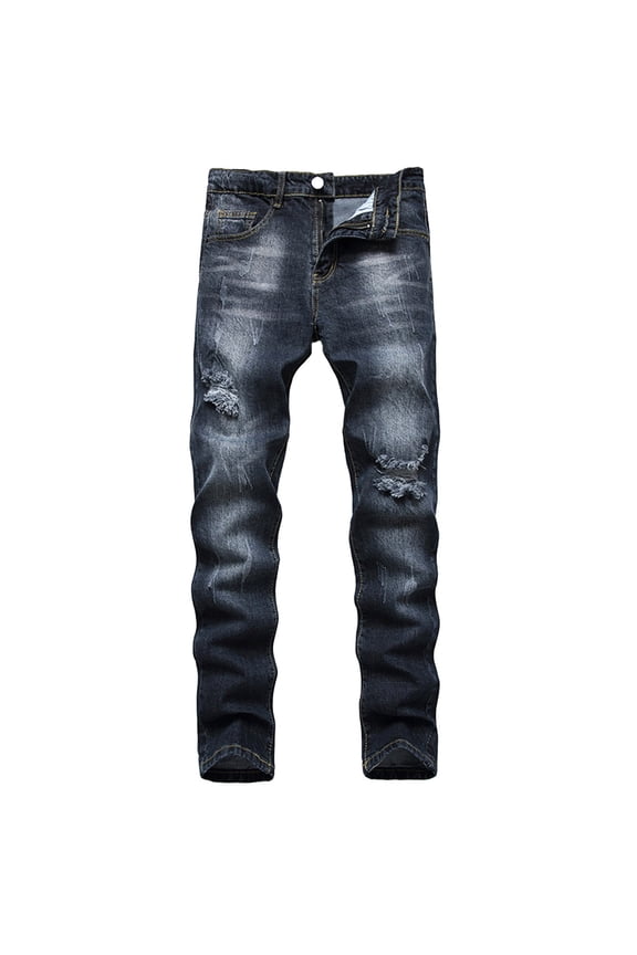 Men's Slim Fit Stretch Jeans Ripped Skinny Jeans for Men, Distressed Straight Leg Streetwear Comfort Male Pants