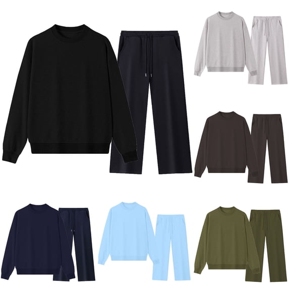 FNFYFH Men's Tracksuit 2 Pieces Set Crew Neck Sweatshirt and Wide Leg Pants Sweatsuits Sets Long Sleeve Casual Sports Outfits