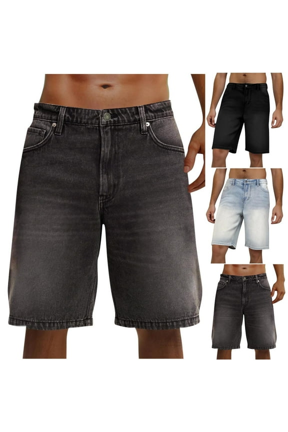 Men's Wide Leg Jeans Shorts Loose Fit Denim Bermuda Shorts Streetwear Hip Hop Jorts with Pocket