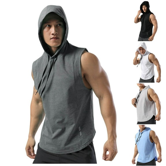 FNFYFH Men's Workout Hooded Tank Tops Sleeveless Gym Training Hoodies Bodybuilding Muscle Shirt Hoodie