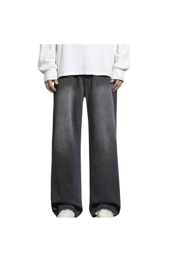 Mens Baggy Hip Hop Jeans Wide Leg Streetwear Jeans Loose Fit Y2K Skater Denim Pants