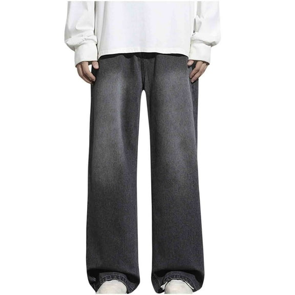 FNFYFH Mens Baggy Hip Hop Jeans Wide Leg Streetwear Jeans Loose Fit Y2K Skater Denim Pants