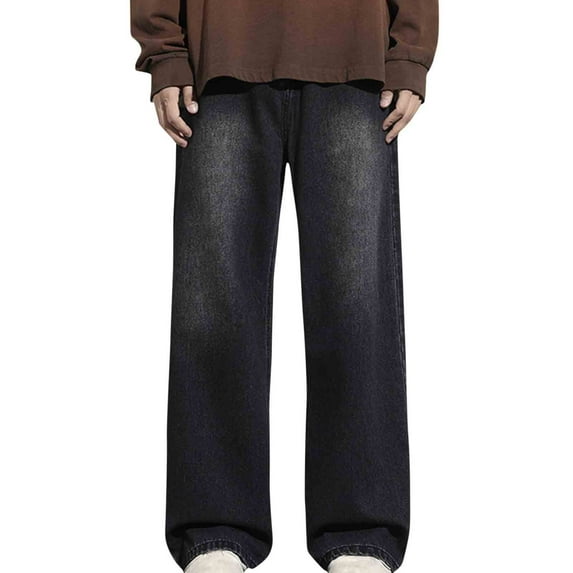 FNFYFH Mens Baggy Hip Hop Jeans Wide Leg Streetwear Jeans Loose Fit Y2K Skater Denim Pants