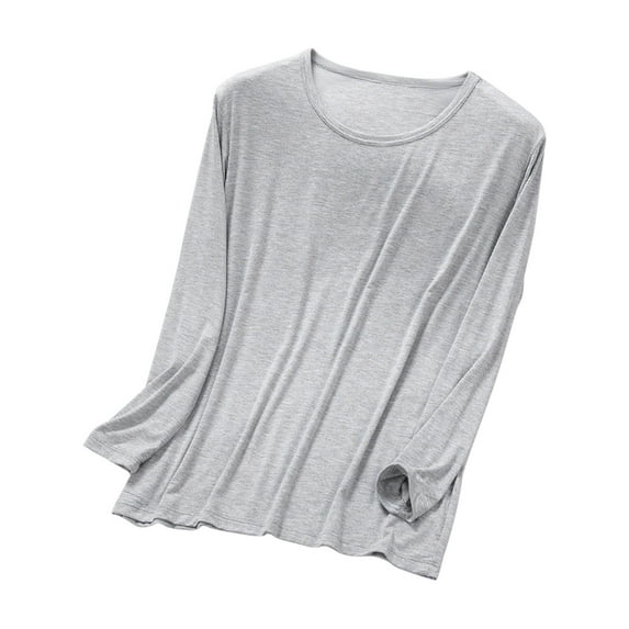 FNFYFH Mens Big and Tall Base Layer Lightweight Pajama Top Crew Neck Undershirt Loose Fit Long Sleeve Underwear Sleepwear