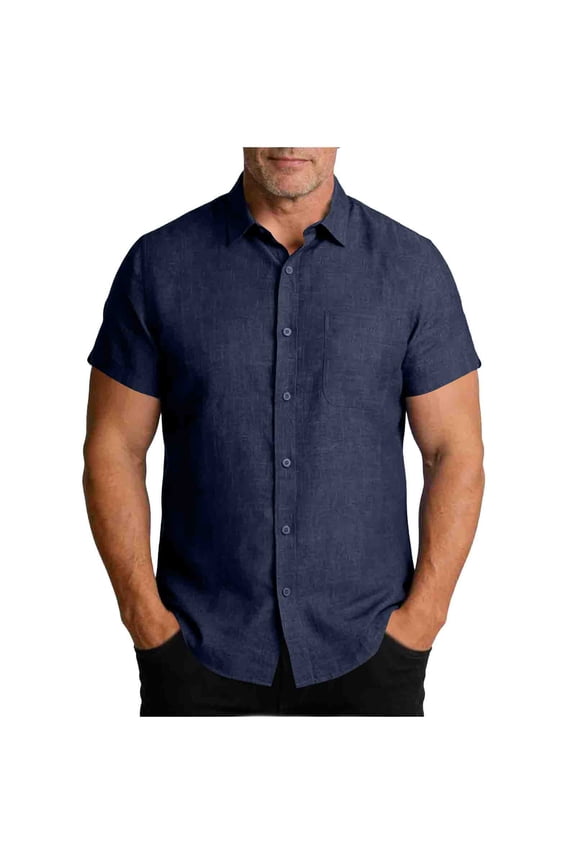 FNFYFH Mens Big and Tall Casual Linen Shirts Short Sleeve Button Down Shirt Summer Beach Vacation Shirt Untucked Dress Shirt