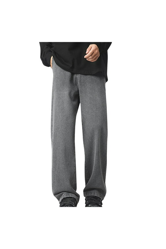 Mens Big and Tall Elastic Waist Jeans Casual Loose Fit Pull On Jeans Denim Pants Straight Leg Stretch Jean Pants