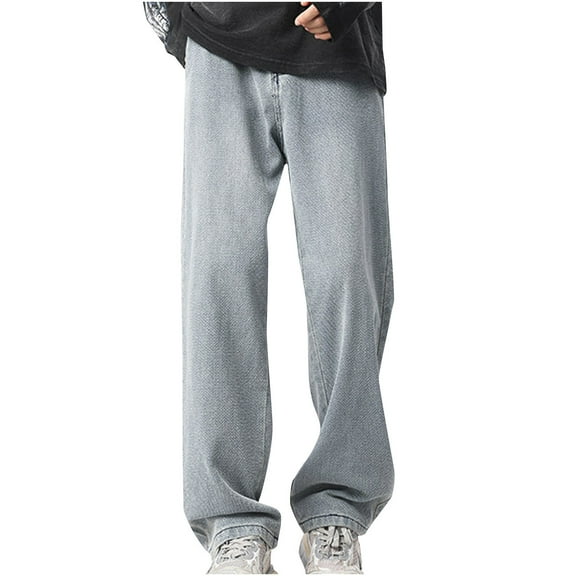 FNFYFH Mens Big and Tall Elastic Waist Jeans Casual Loose Fit Pull On Jeans Denim Pants Straight Leg Stretch Jean Pants