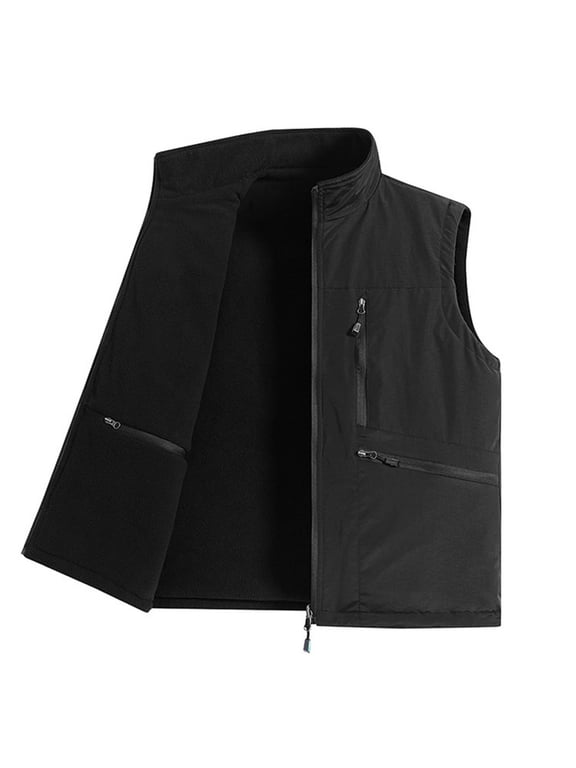Mens Big and Tall Fleece Vest Zip Up Waterproof Work Fishing Hiking Vest Outdoor Multi Pockets Sleeveless Softshell Jacket