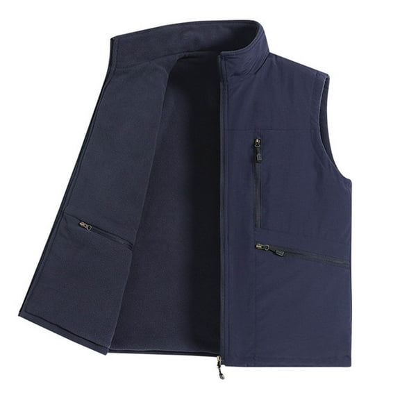 FNFYFH Mens Big and Tall Fleece Vest Zip Up Waterproof Work Fishing Hiking Vest Outdoor Multi Pockets Sleeveless Softshell Jacket