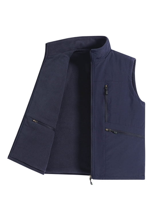 Mens Big and Tall Fleece Vest Zip Up Waterproof Work Fishing Hiking Vest Outdoor Multi Pockets Sleeveless Softshell Jacket