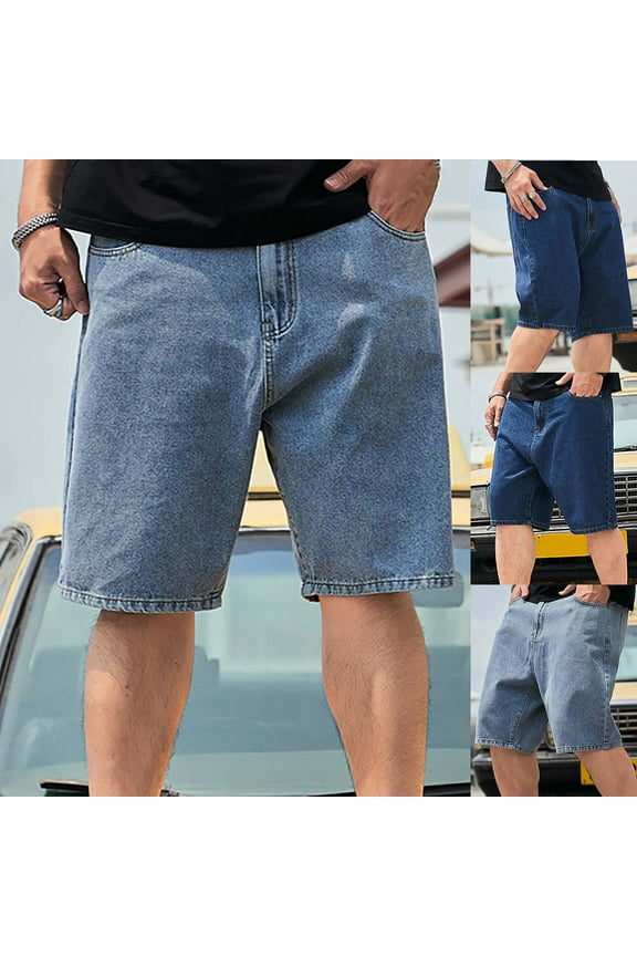 Mens Big and Tall Jean Shorts Straight Leg Denim Shorts Baggy Classic Fit Jeans Short