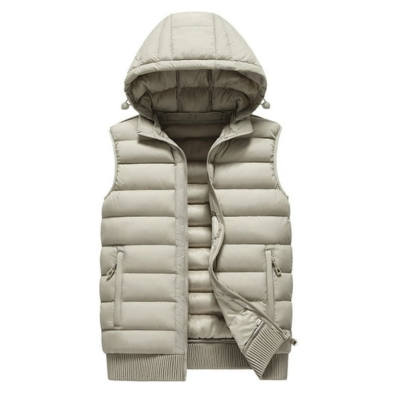FNFYFH Mens Big and Tall Puffer Vest Hooded Sleeveless Quilted Jacket Zip Up Padded Coats Outerwear
