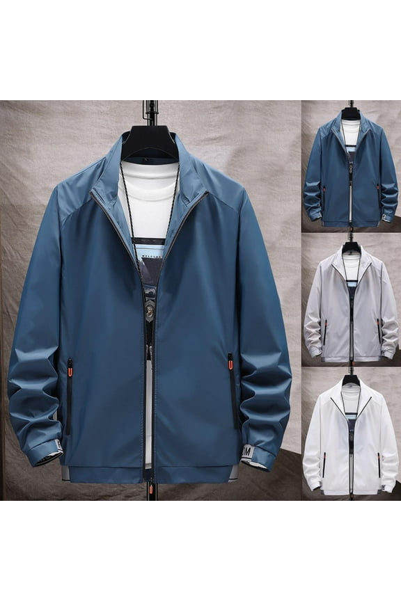 Mens Big and Tall Running Jacket Sun Protection Full Zip Athletic Jackets Stand Collar Workout Coat with Pockets
