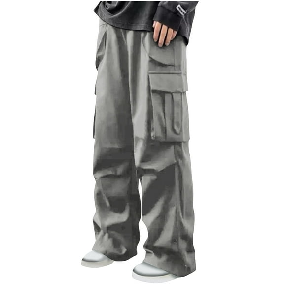 FNFYFH Mens Casual Cargo Pants Baggy Wide Leg Sweatpants Hiking Sports Trousers Hip Hop Streetwear with Pockets