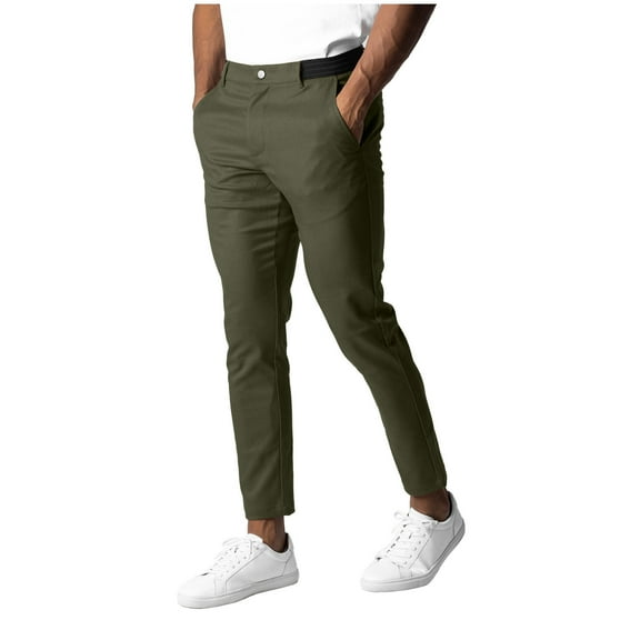 FNFYFH Mens Casual Cotton Pants Stretch Twill Pants Slim Fit Chino Pants Office Slacks Tapered Trousers with Pockets